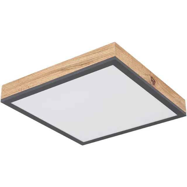 Globo Plafondlamp Designlamp Woonkamerlamp Keuken, houtlook wit opaal grafiet, 1x LED 12 watt 750 lumen warm wit, HxLxB 6x30x30 cm Bruin