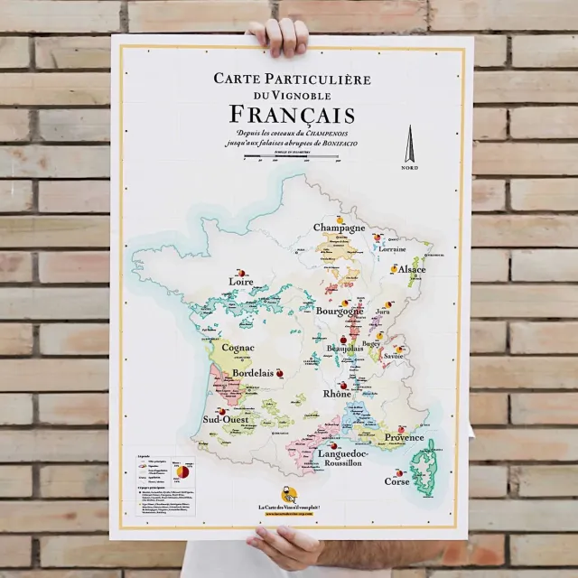 La Carte des Vins Wijnkaart Poster Frankrijk - Wijngebieden - La Carte des Vins multi