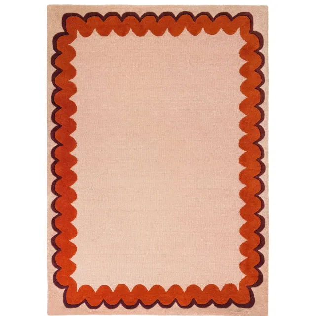 Flair Rugs Wiggle Border wollen vloerkleed oranje