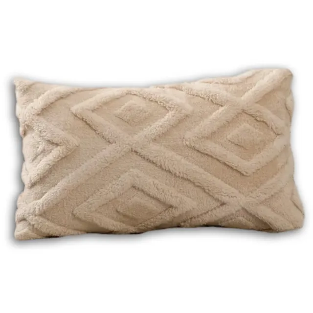 Trovano Sierkussens 30x50 cm | Beige | Inclusief binnenkussen | Teddy, Pluche | Fluffy & Zacht | Langwerpig Decoratiekussen voor Bank & Woonkamer