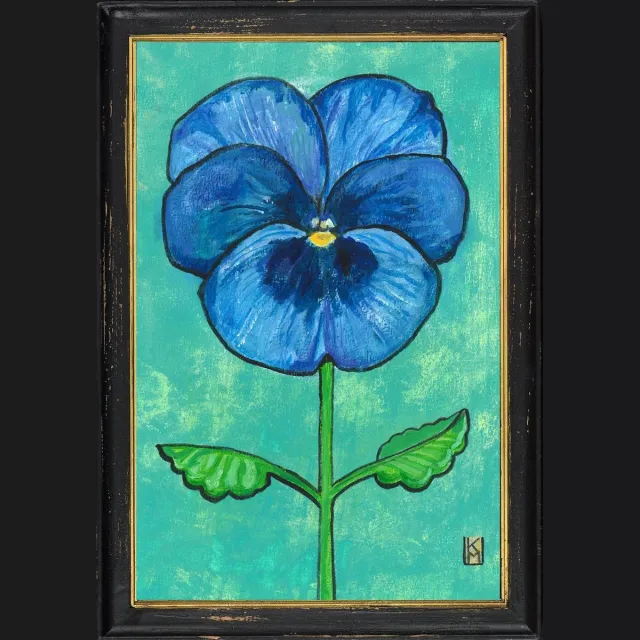 Meander elegant home accesoires zwarte lijst met blauwe Viooltje - reproductie van Kittie Markus
