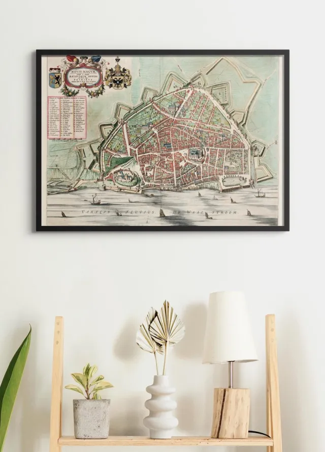 Esque Poster In Zwarte Lijst - Historische Oude Kaart Nijmegen - Stadsplattegrond - 1649 - Large 50x70 cm - Plattegrond