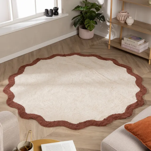 Fraai Rond Wasbaar vloerkleed - Hazy Bruin/Creme - Ø 160cm