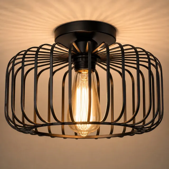 WoonWonder Clarvel Cagoe Plafondlamp – Industriële Zwarte Plafondlamp Ø30 cm – E27 Fitting – Moderne Metalen Designlamp – Mat Zwart – Voor Woonkamer, Hal & Slaapkamer