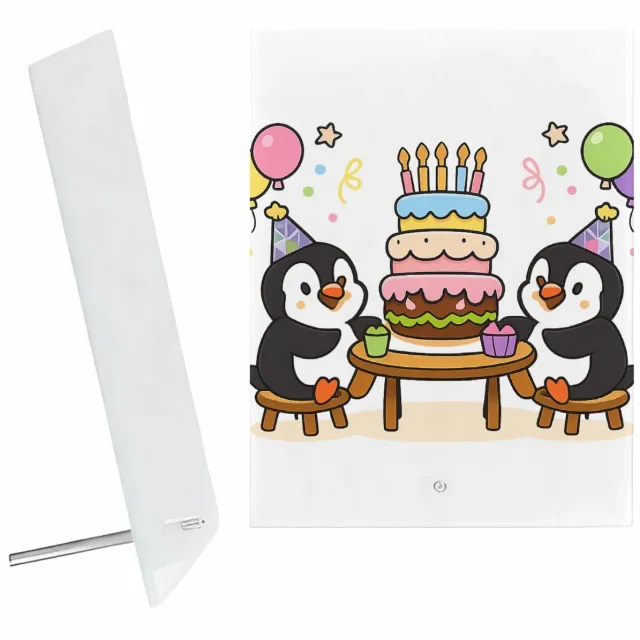 Mr Cadeautjes Glazen fotopaneel Feestelijke dierenscène rond een opvallend centraal object- 15 x 20 cm, staand - glas, decoratie, wanddecoratie | cadeau Wit
