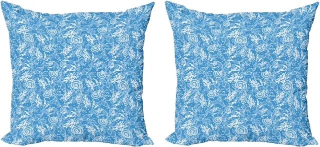 ABAKUHAUS Oceaan Sierkussenhoes Set van 2, Monochroom Shells Corals, Modern Accent Dubbelzijdige Digitale Print, 50x50, Azure Blauw Wit