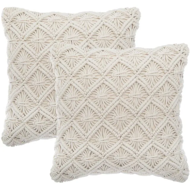 Atmosphera Sierkussen Macrame Ibiza voor binnen - 2x - ivoor wit - 40 x 40 cm - katoen/polyester Ivoorwit