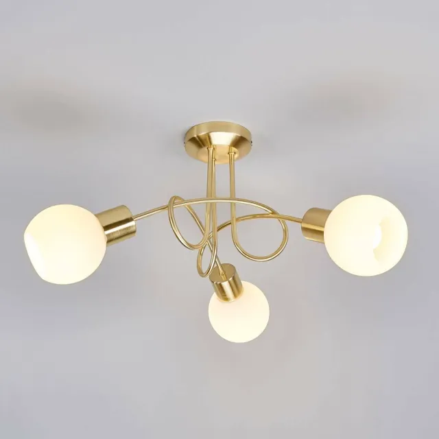 Lindby plafondlamp - 3lichts - Metaal, glas - H: 25 cm - E14 - messing, opaal wit