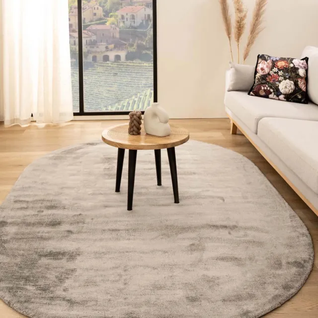 Paon Brillant Viscose vloerkleed ovaal - Glamour zilver 250x360