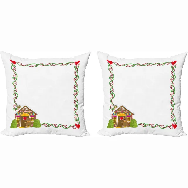 ABAKUHAUS Kerstmis Sierkussenhoes Set van 2, Lebkuchenhaus, Modern Accent Dubbelzijdige Digitale Print, 45x45, Meerkleurig