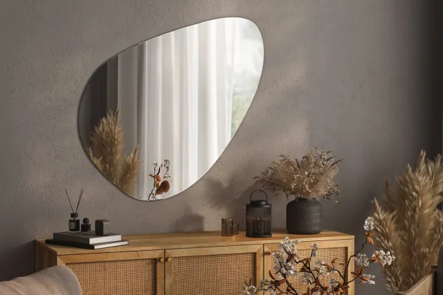 Coloray Grote Onregelmatige Spiegel - Spiegel voor Slaapkamer Onregelmatig - 48,3 cm x 47,9 cm - Asymmetrische Decoratieve Spiegel - Moderne Onregelmatige Spiegel - Spiegel met Uniek Ontwerp - Grote Organische Spiegel - Boho Onregelmatige Spiegel Zilver