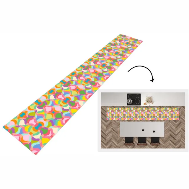 KitchenYeah Keukenloper 300x50 cm - Keukenmat vinyl Design - Abstract - Kleuren - Retro - Keukenmatten loper - Keuken vloerkleed tapijt