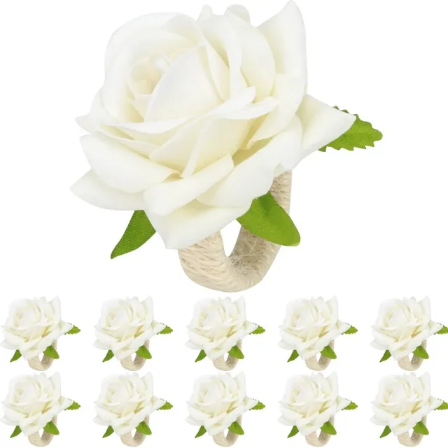 Ibenzoa Elegante Bloemen Servetringen voor Feestelijke Tafeldecoratie - Set van 10 Stuks in Wit