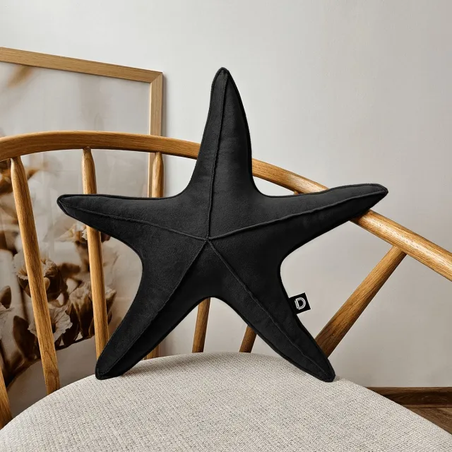 Decordruk VELVET Serie - Sierkussen - Grote Zeester - Zwart - Velvet