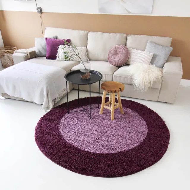 Tapeso Rond hoogpolig vloerkleed - Trend Frame paars 200