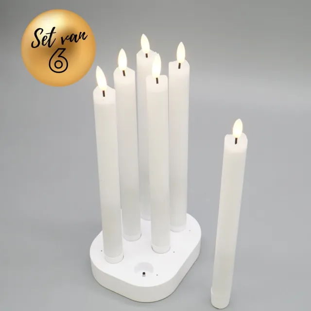Ozocozy LED kaarsen met Flikkerende Vlam - Oplaadbare LED Kaarsen - Lange Elektrische Dinerkaarsen - 26,7cm - Wit - 6 Stuks - Met Afstandsbediening - 48+ Branduren - Timerfunctie - Veilig & Duurzaam