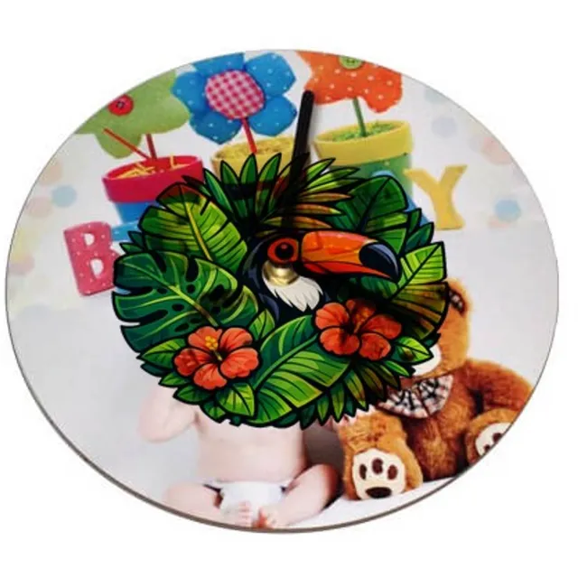 Mr Cadeautjes Klok rond Ø 19 - design Tropische bladeren met toekan | cadeau Wit