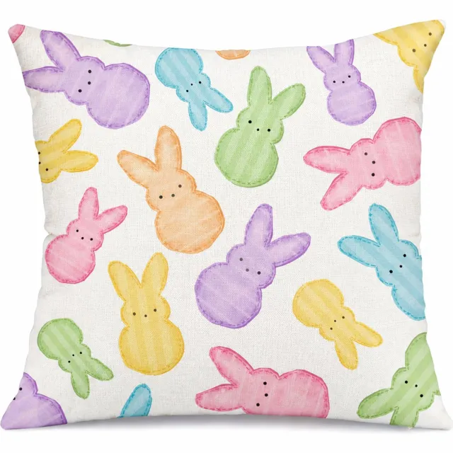 SWGOTA Paas kussenhoes met konijnenprint 45 x 45 cm, pluche sierkussenhoes voor de bank, zonder binnenkussen multicolor