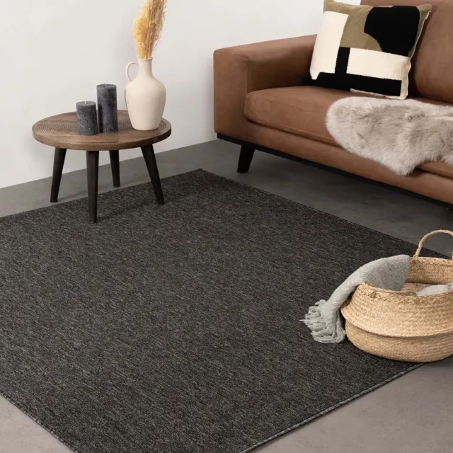 Tapeso Laagpolig vloerkleed vierkant - Lush antraciet 140x140