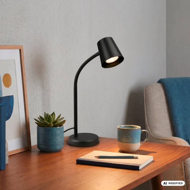 Briloner Skriva - Tafellamp - bureaulamp - met snoer - draaibaar tafellampje - excl. GU10 - 13 x 38,5 cm - zwart