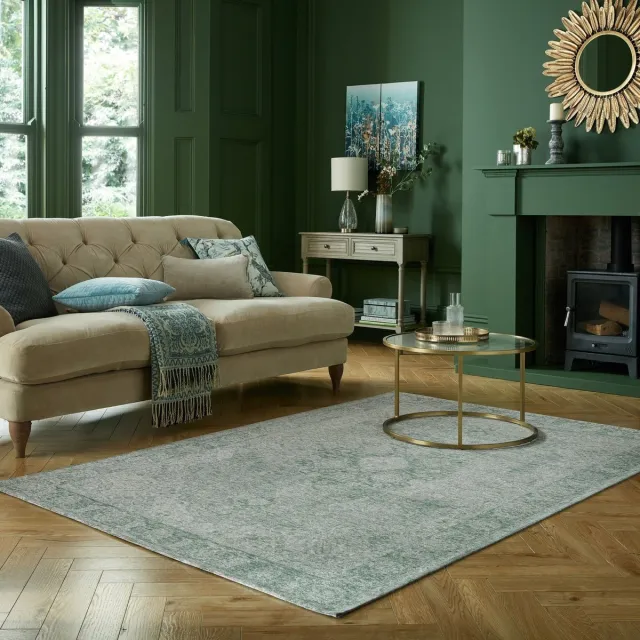 flycarpets Vintage Vloerkleed - Antique Traditioneel - Laagpolig - Medaillon - Groen - 155x230 cm