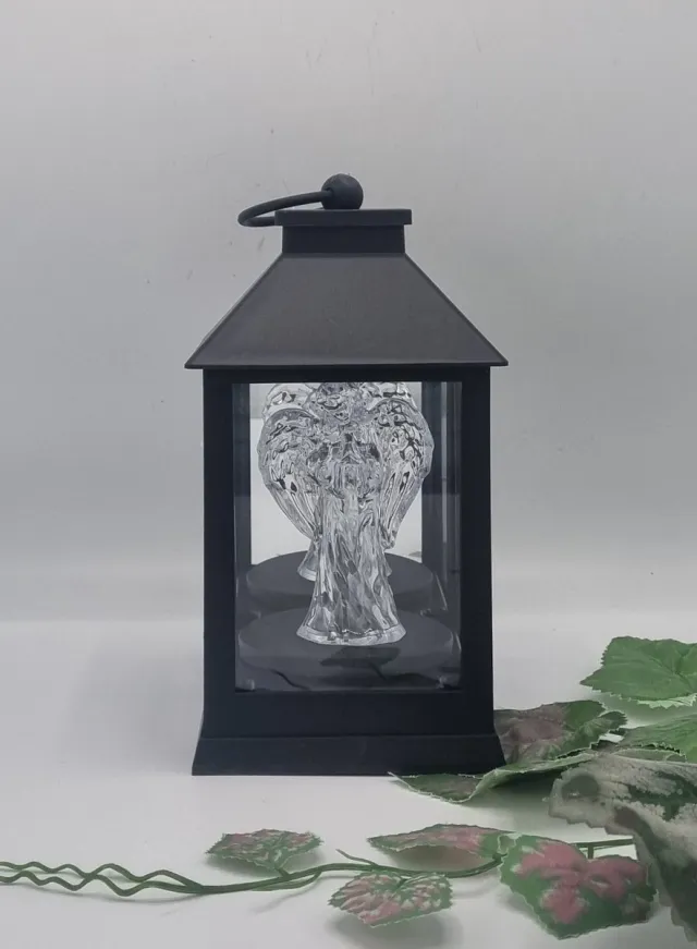 Subito Lantaren - LED - Engel - Zwart - Koud wit - Windlicht - Graflicht - Graflantaarn - Grafdecoratie