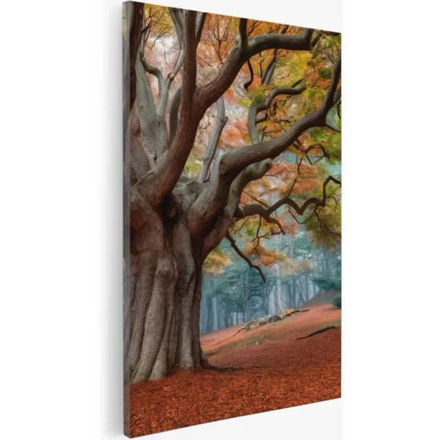 Saammp Canvas Schilderij - Bos tijdens de herfst - Landschap - Bloemen - Natuur - 30x40 - Foto op canvas - Wanddecoratie - Muurdecoratie Woonkamer - Slaapkamer decoratie - Canvas Print Multicolor