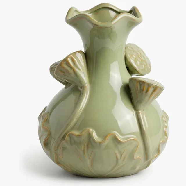 DK design Daan Kromhout - Vaas - Bloemenvaas - Lotus - Keramiek - Pistache Groen - Groot - 21x25cm