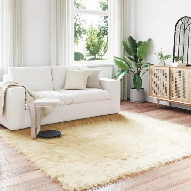vidaXL Tapijt van imitatie TAFALLA Crèmekleurig 240 x 240 cm Polyester, foto 2
