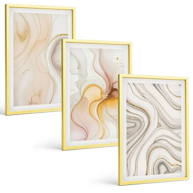 TULUP 4-Delige Schilderij Set - Abstracte warme patronen, elegante motieven - 40 x 60 cm - Muurdecoratie - Wanddecoratie - Hal Gouden lijst
