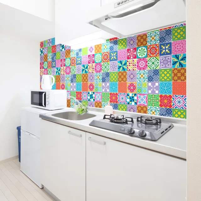 Ambiance Sticker Zelfklevende tegelmuurstickers voor keuken en badkamer - 60 Azulejos Rianah tegelstickers - 60 stickers 20x20cm Multi color