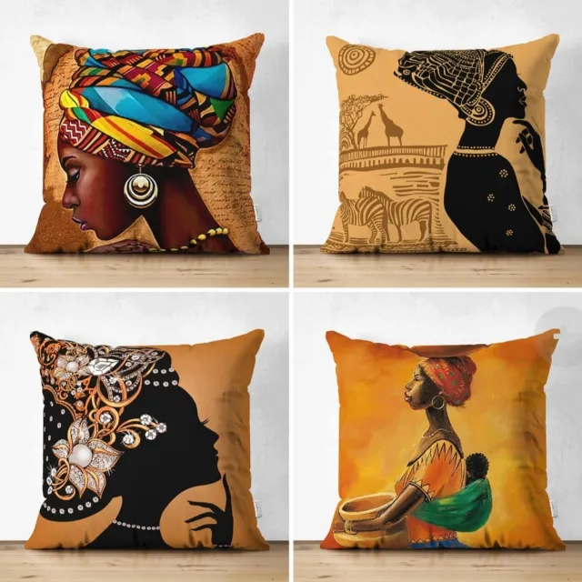 De Groen Home Velvet Sierkussen set van 4 - 45x45 cm - Inclusief binnenkussen - Afrika - Aan beide zijdig bedrukt Zwart