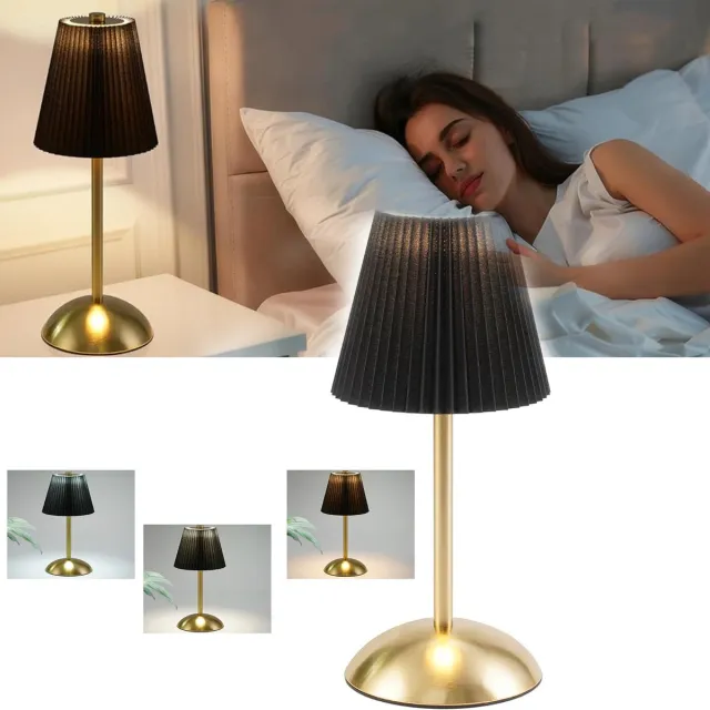 Buyya Oplaadbare Tafellamp, Draadloze Tafellamp Met 3 Dimbare Kleuren, Decoratieve Draagbare Lamp, Bureaulamp Met Stoffen Kap. Zwart