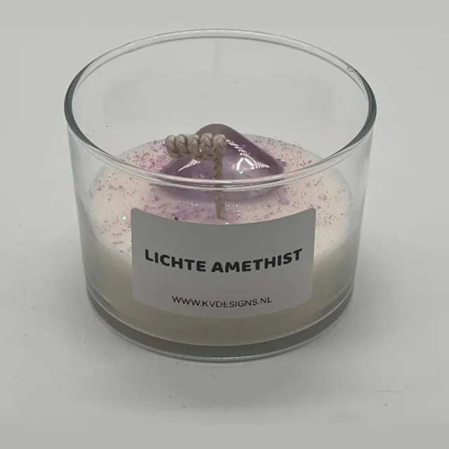 KV designs Kaars in glazen pot - edelsteen - Lichte Amethist
