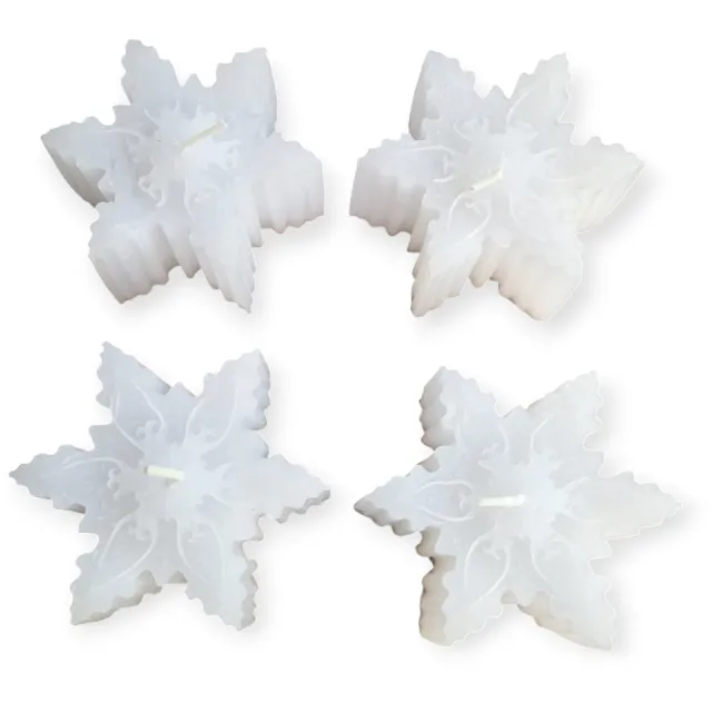 Home Society Hone Society - Set van 4 - Kaarsen - Snowflakes - Sneeuwvlokken - Wit - 3x7.7cm