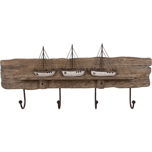 Clayre & Eef Wandkapstok 4 Haken 63x8x27 cm Bruin Hout Bootjes