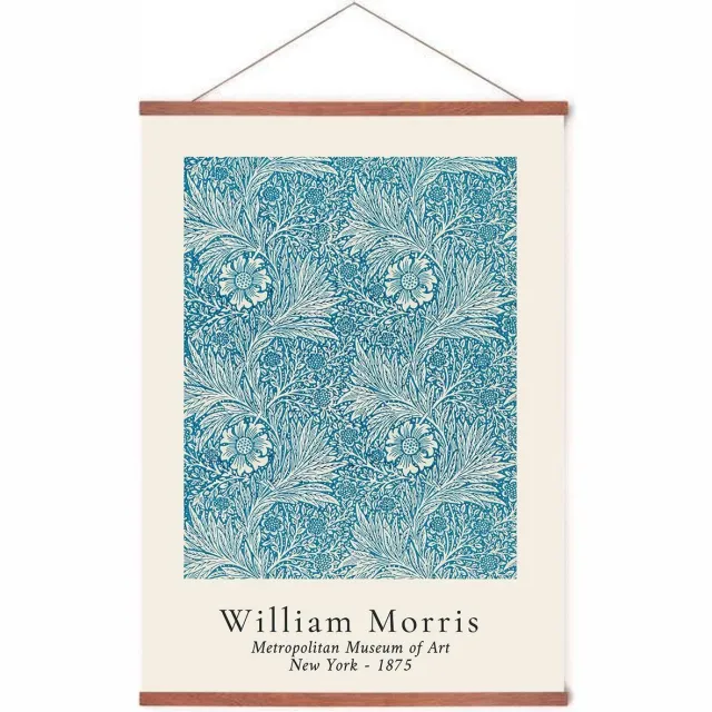 Esque Poster In Posterhanger - Marigold - Kader Hout - William Morris - Bloemen - Kunst - 70x50 cm - Ophangsysteem Blauw