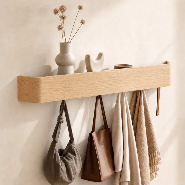 Arvioo A02 kapstok wand‑hout‑88cm‑10 haken‑wandkapstok‑entree‑kledinghanger‑ruimtebesparend Houtkleur-A02