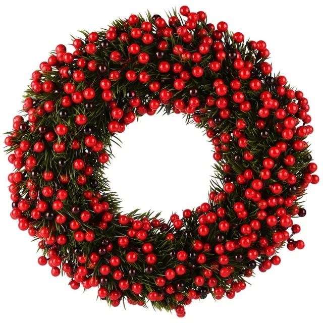 dekoratief Krans m/bessen, rood/groen, 32x32x7cm | A255588