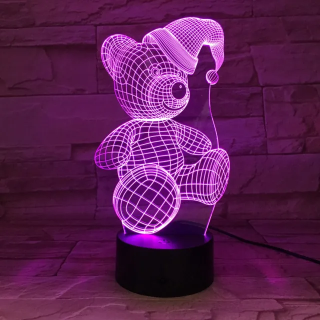 MC Living 3D Led Lamp Met Gravering - RGB 7 Kleuren - Teddybeer Kerst