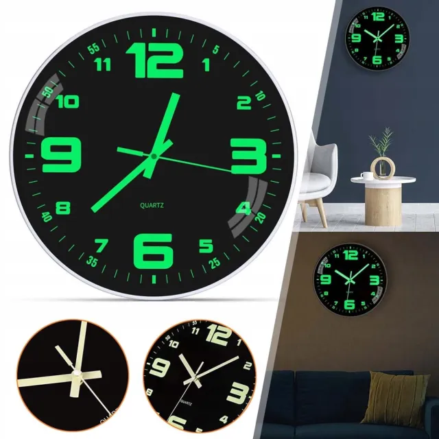CHOOLY Stille Wandklok Van 30 cm Met Lichtgevende Cijfers - Transparant Glas Eenvoudig Te Installeren - Perfect Voor De Start Van Het Schooljaar Studentenkamers En Thuis - Witte Lijst Zwarte Wijzerplaat