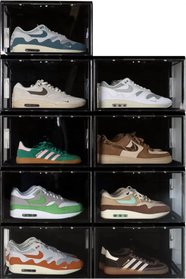 Sneakerstack LED Sneakerbox Zwart – 9 stuks - Stapelbare Schoenenbox – Past tot schoenmaat 48 – Premium Opbergbox LED zwart