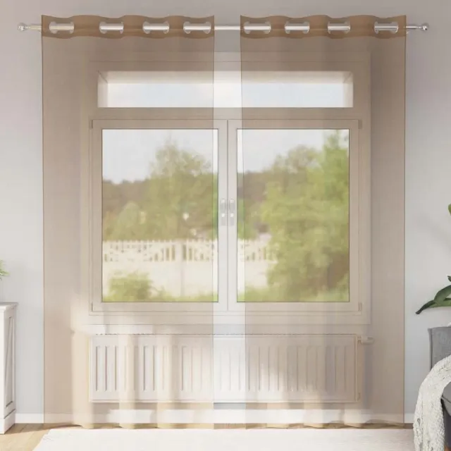 vidaXL Gordijnen voile met doorvoertules 2 st lichtbruin bruin