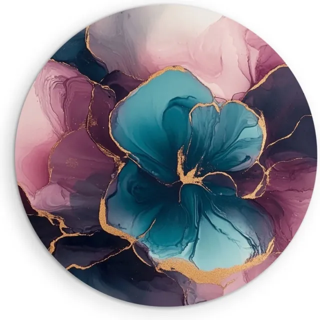 Saammp Forex Muurcirkel - Bloemen in marmer - Abstract - Ø 40 - Wandcirkel - Wanddecoratie Cirkel - Muurdecoratie Woonkamer - Slaapkamer decoratie - Rond Schilderij
