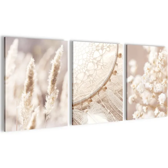 Ibenzoa Set van 3 Moderne Boho-Stijl Muurschilderingen voor Woon- en Slaapkamerdecoratie Beige