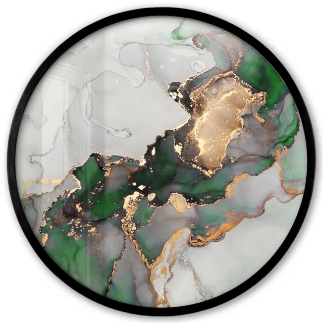 FrameYourWall Poster in lijst Rond - Fotolijst 40x40 cm - Posters - Marmer - Goud - Groen - Luxe - Ronde posterlijst zwart - Decoratie - Wanddecoratie woonkamer - Muurdecoratie slaapkamer Luxe marmer