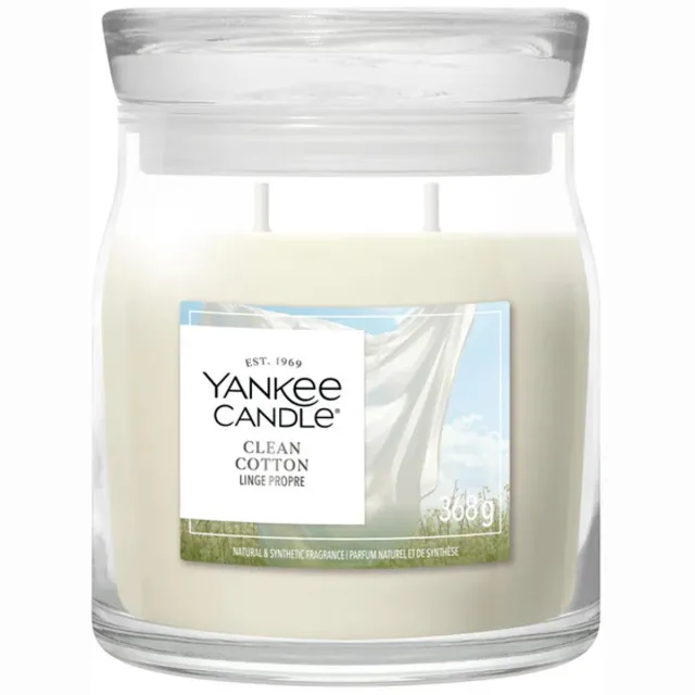 Yankee Candle Clean Cotton Medium Geurkaars - 50 branduren - 2 lonten Wit