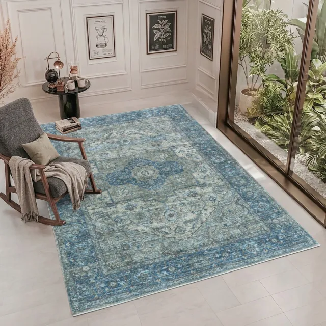 Muratap Vintage Vloerkleed Blue Oasis Blauw Groen Multi Wasbaar- 160x230 CM
