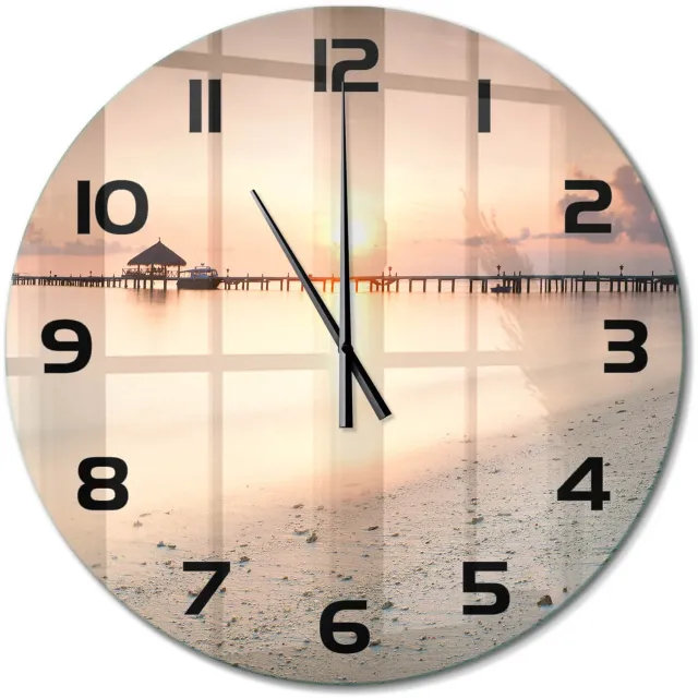 TULUP Wandklok - Strand van de Malediven Moderne Wandklok Glas - fi60 cm - Veelkleurig Wandklok Glas Decoratie - Zwarte handen - Ronde Klok - Glazen Wandklok Design - Klok Glas Met Opdruk