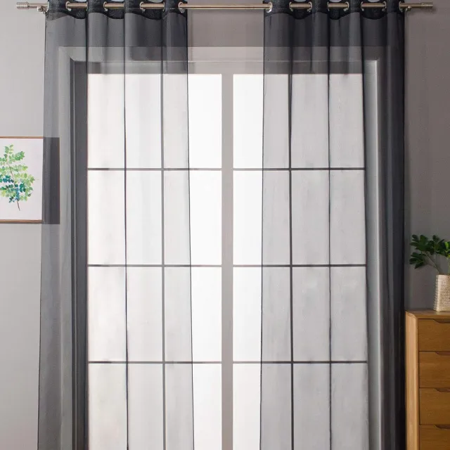 Ibenzoa Transparante Voile Ooggordijnen Set met Loodveter voor Woonkamer - 2 Stuks, Zwart, 245x140 cm